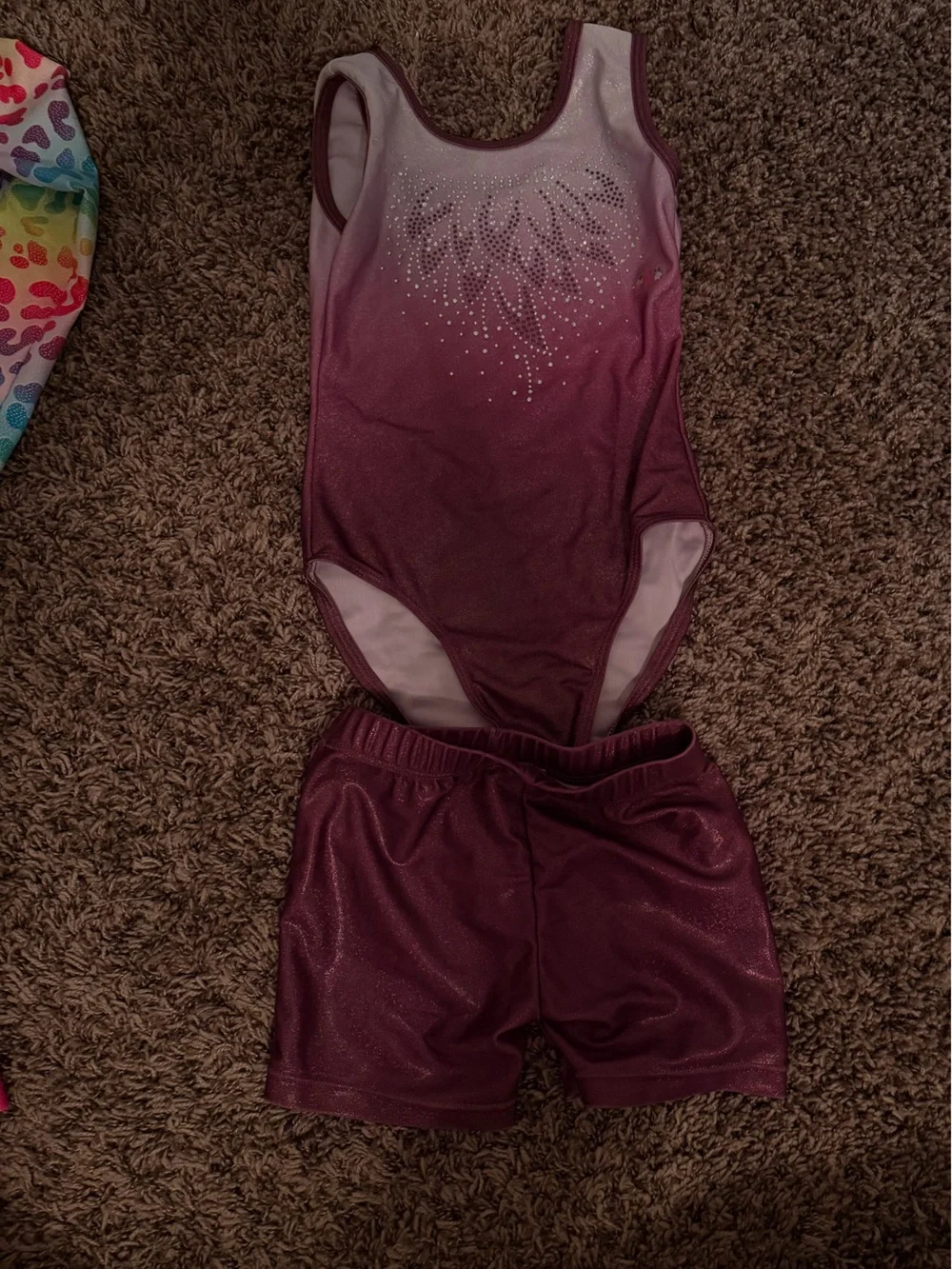Girls' Sparkle leotard and shorts in Wine